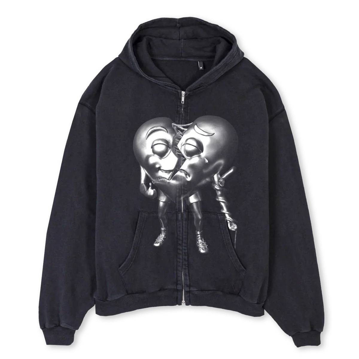 A Vintage Black Oversized Zipped Hoodie.