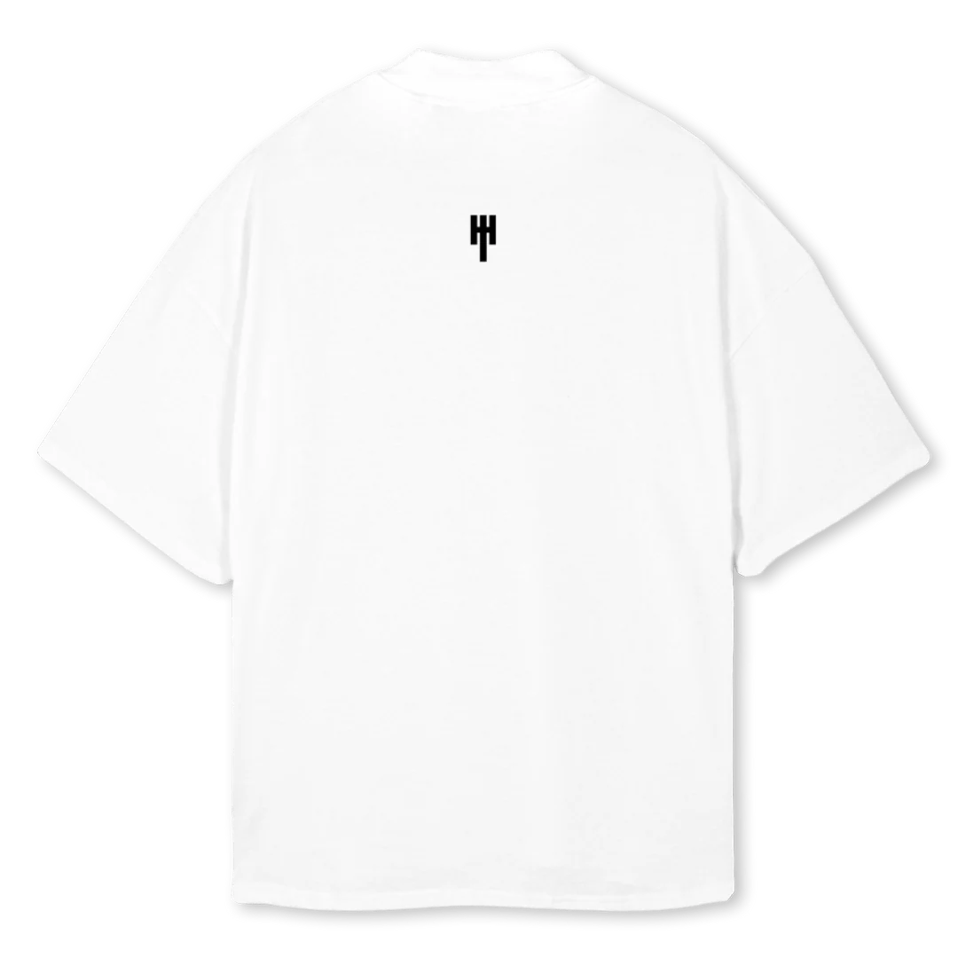 ADDICTED  White Oversized Mock Neck Tee. - Image 2