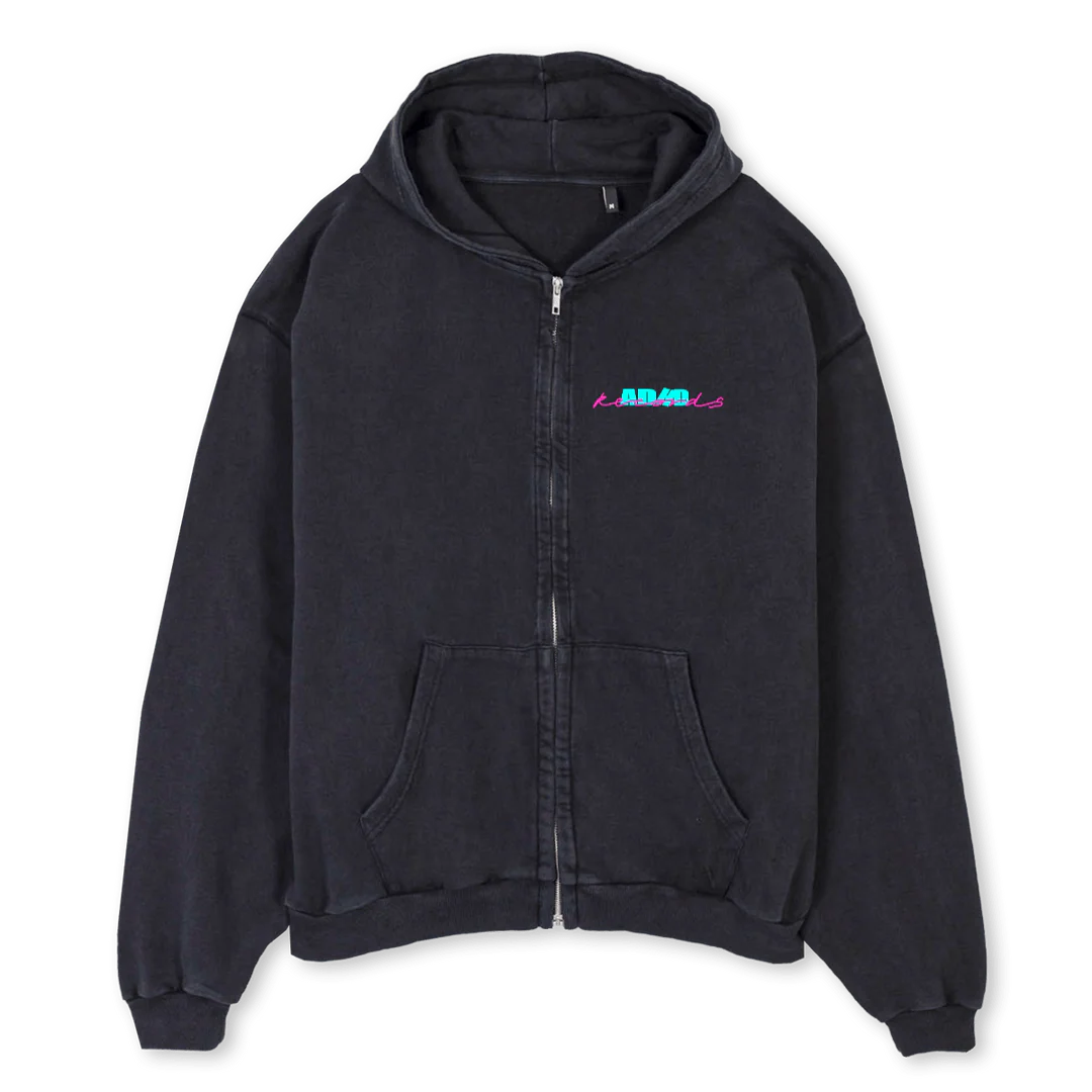 ADHDXAGNOSTICVBOH Vintage Black Oversized Zipped Hoodie.
