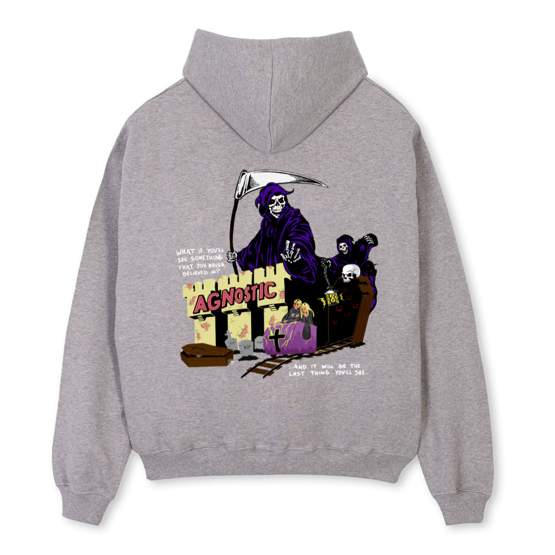 AGNOSTICDEATHMGH Grey Marl Oversized Zipped Hoodie. - Image 2