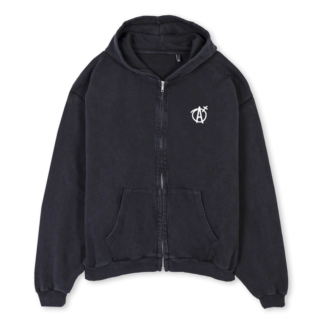 AGNOSTICDEATHVBH Vintage Black Oversized Zipped Hoodie.