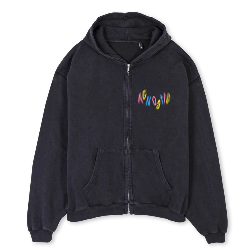 AGNOSTICSPRINGHOODIE Vintage Black Oversized Zipped Hoodie.