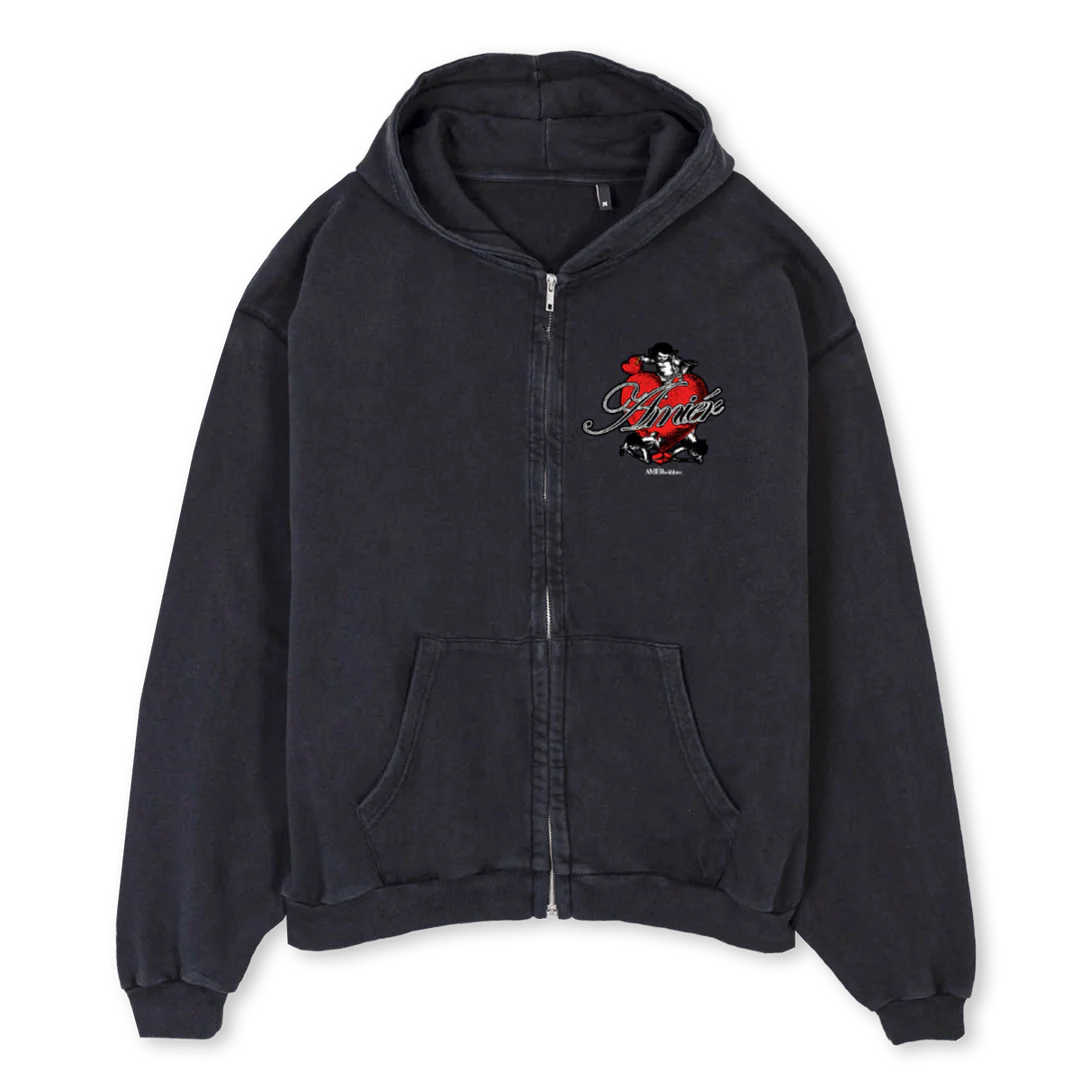 AHME Vintage Black Oversized Zipped Hoodie.