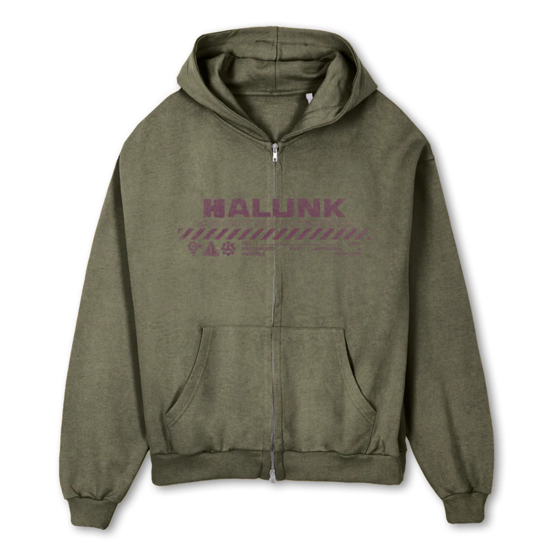 ARM INDUSTRI Vintage Olive Oversized Zipped Hoodie.