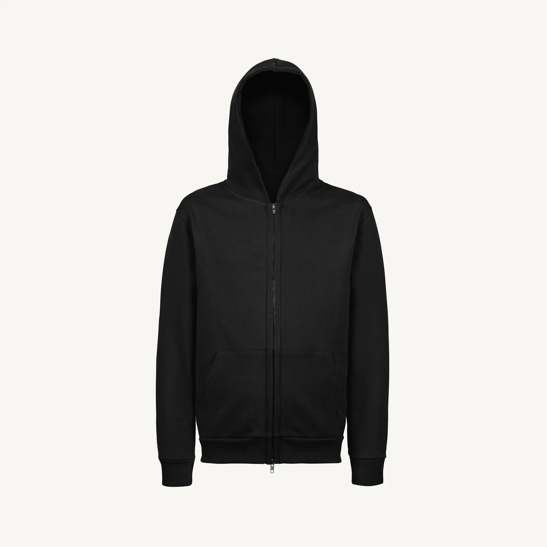 Black Regular Zipped Hoodie.