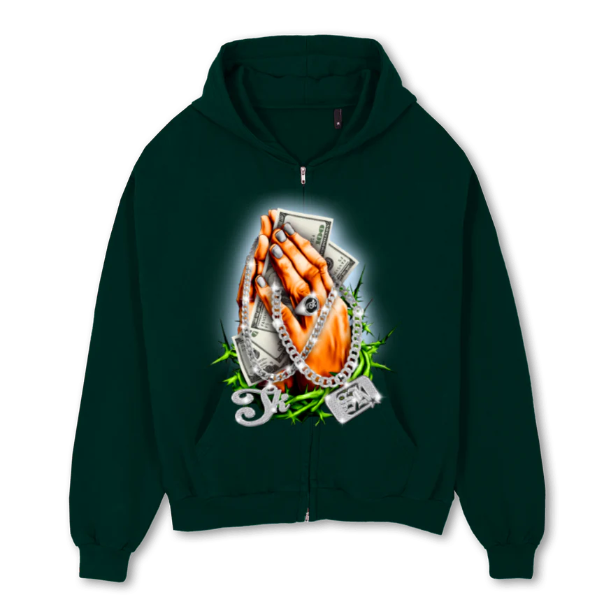 BLESSEDZIP Wild Green Oversized Zipped Hoodie.