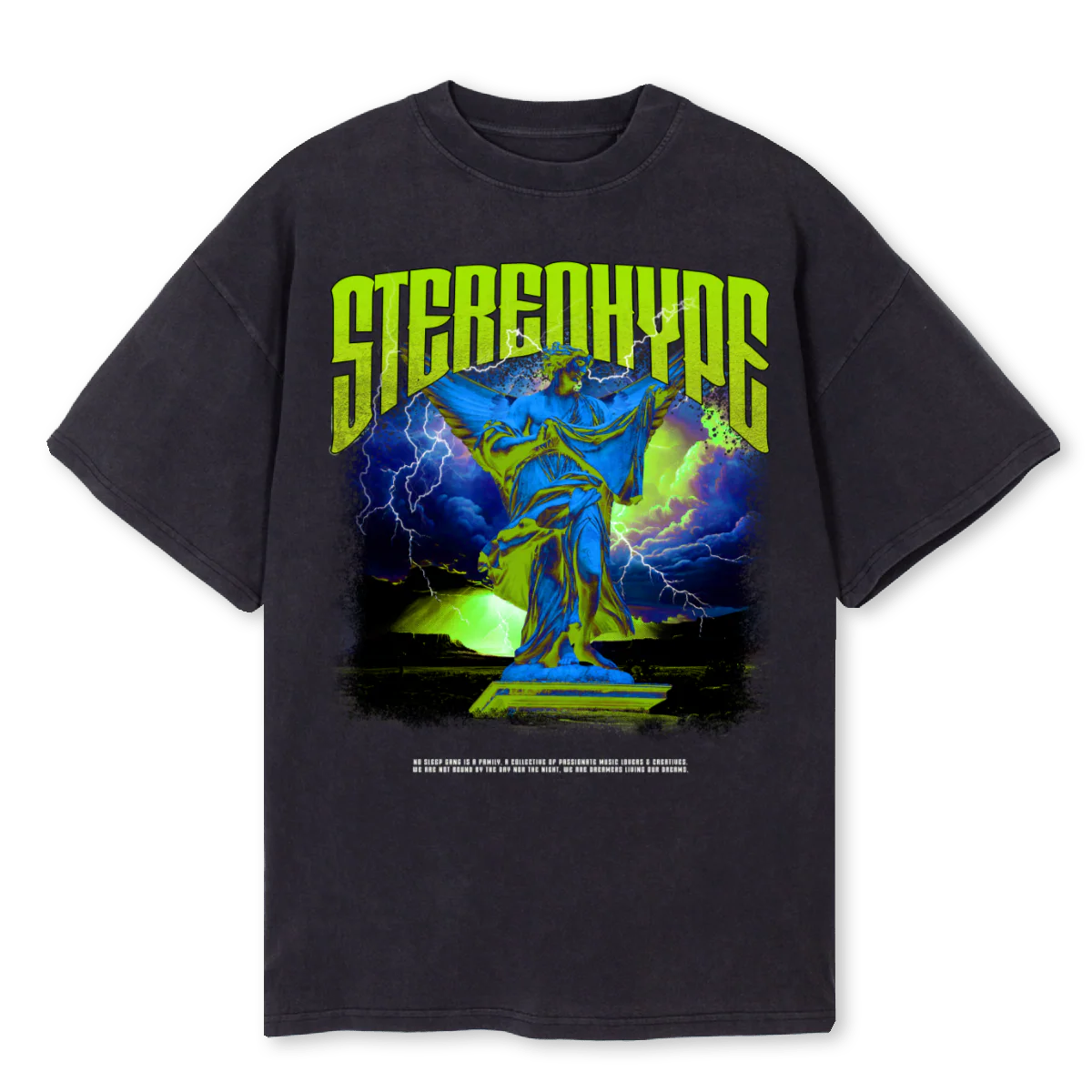 BLKWASHANGELGREENXXL Vintage Black Oversized Tee.