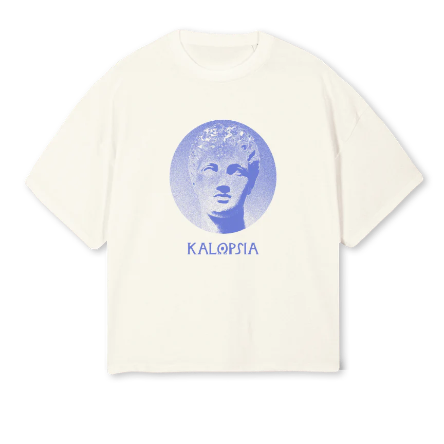BLUEBUSTTEE Cream Oversized Boxy Tee.