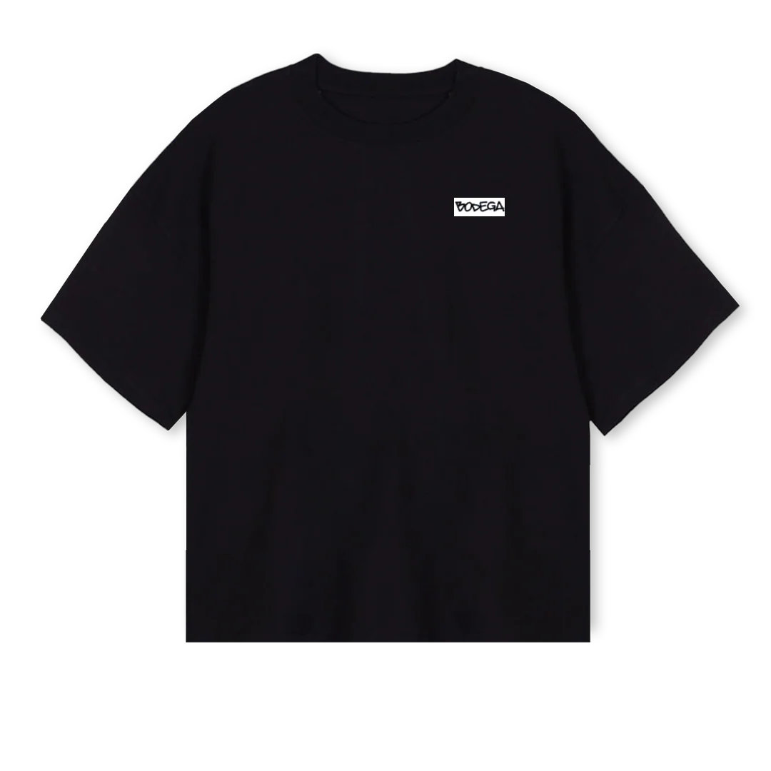 BODEGAMTLMETRO Black Oversized Boxy Tee.