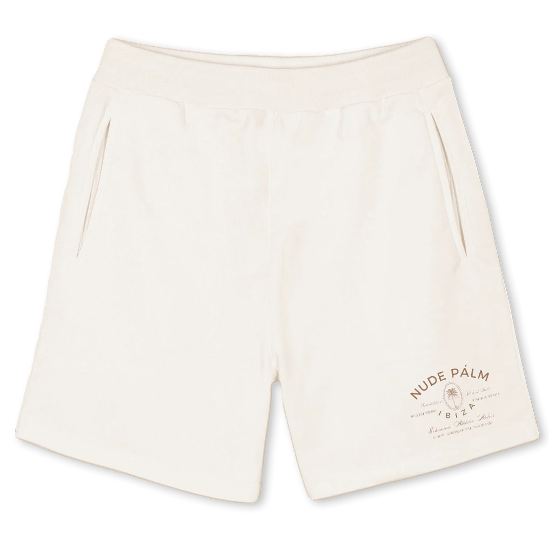 BOHEMIATHLEISURESET_SHORTS Vintage White Sweatshorts.