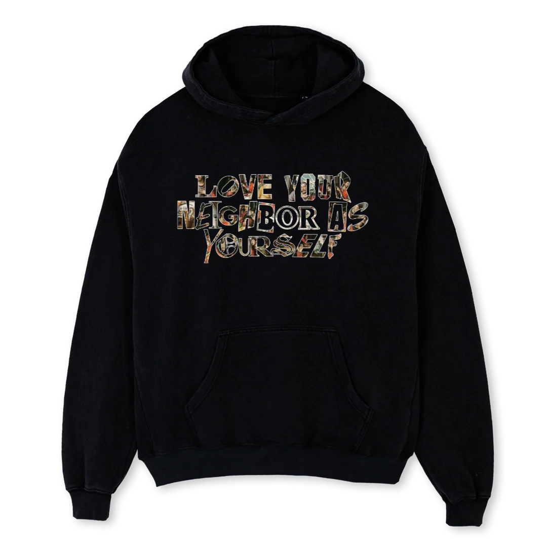LOVEYOURNEIGHBOR_B Black Oversized Hoodie.