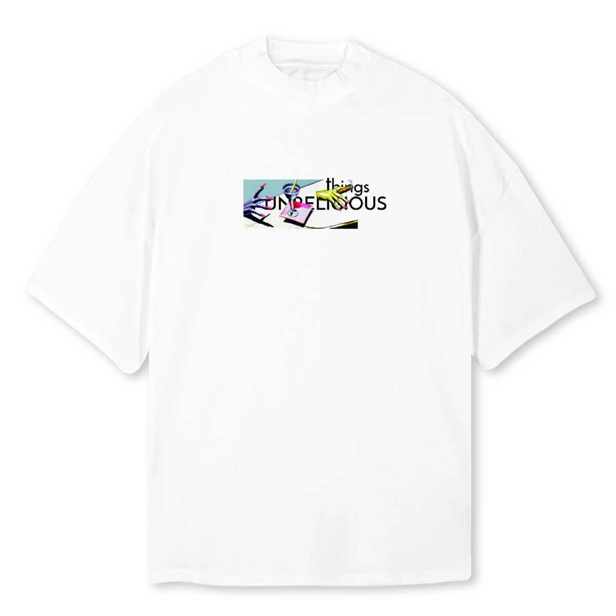 BROKEN White Oversized Mock Neck Tee.