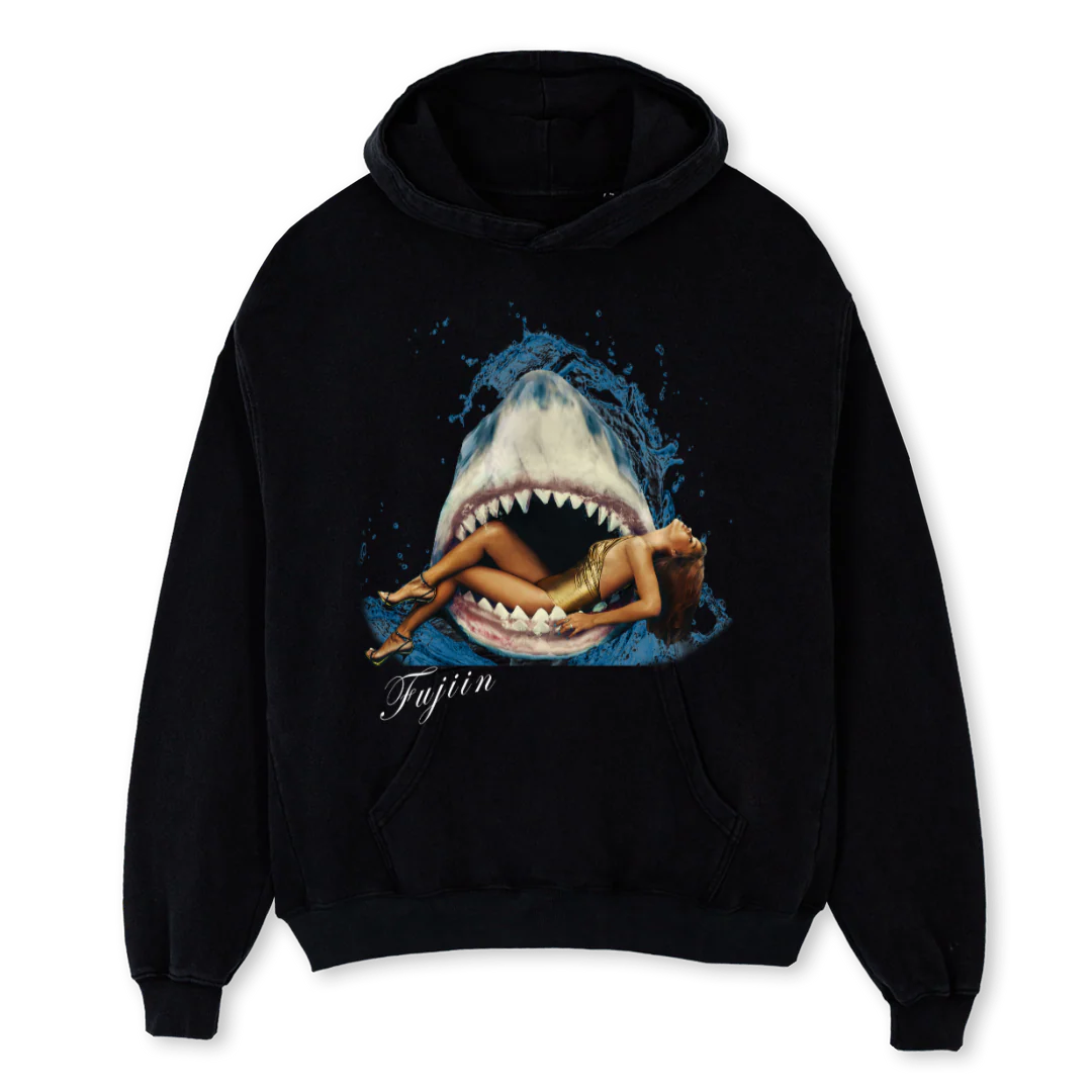 BVLK SHARK HOODIE Black Oversized Hoodie.