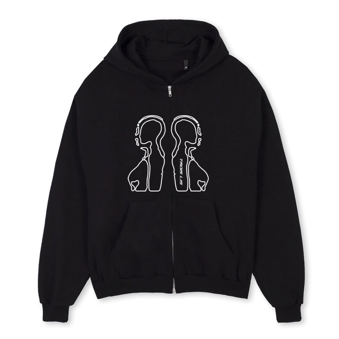 BW Black Oversized Zipped Hoodie.