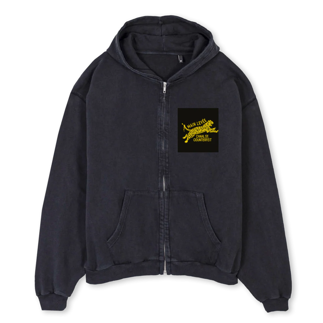 CANALSTCHOOD Vintage Black Oversized Zipped Hoodie.
