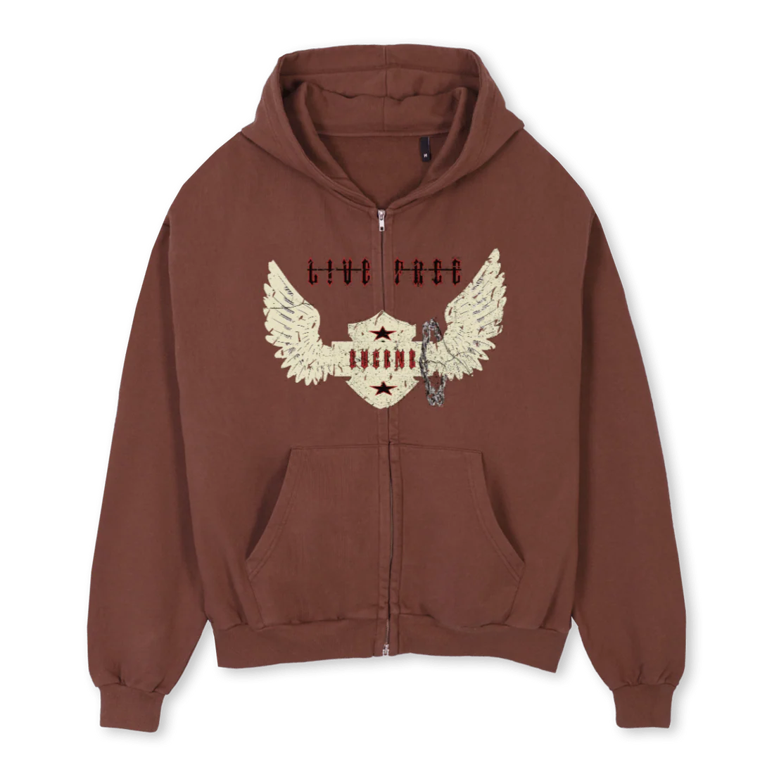 CHAINGENE Vintage Brown Oversized Zipped Hoodie.