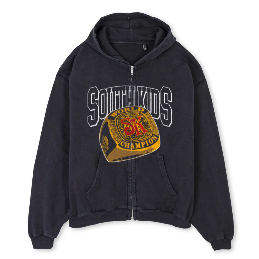 CHAMPIONRINGZIP Vintage Black Oversized Zipped Hoodie.