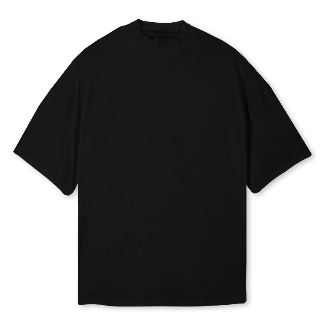 CHINATOWN Black Oversized Mock Neck Tee.