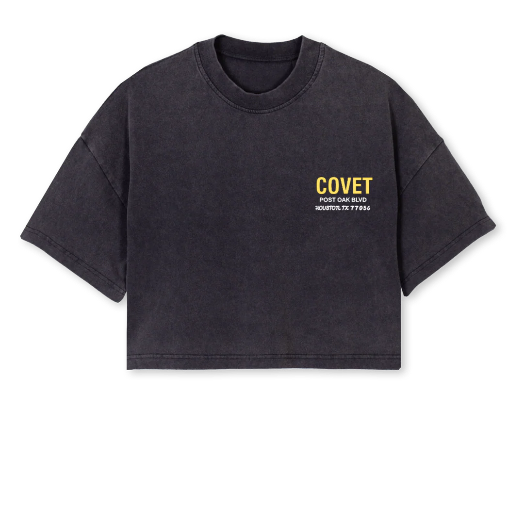 COVET GIRL Vintage Black Cropped Oversized Tee.