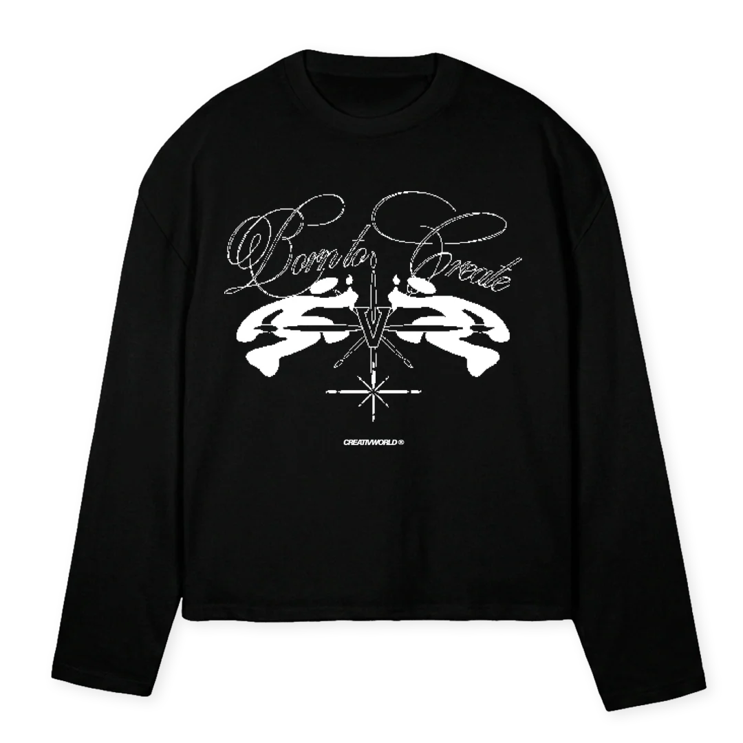 CRETOR Black Oversized Boxy LS Tee.