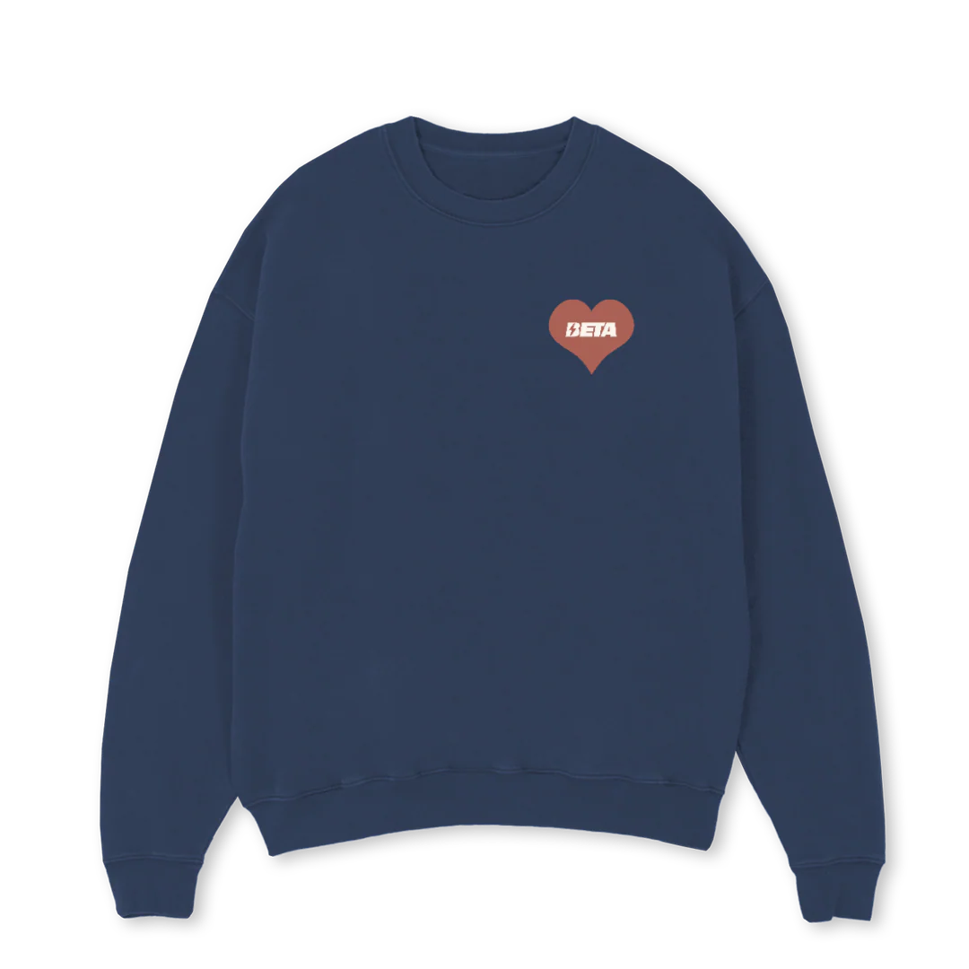 CREWNECKBETAHEART Navy Blue Oversized Crewneck Sweater.
