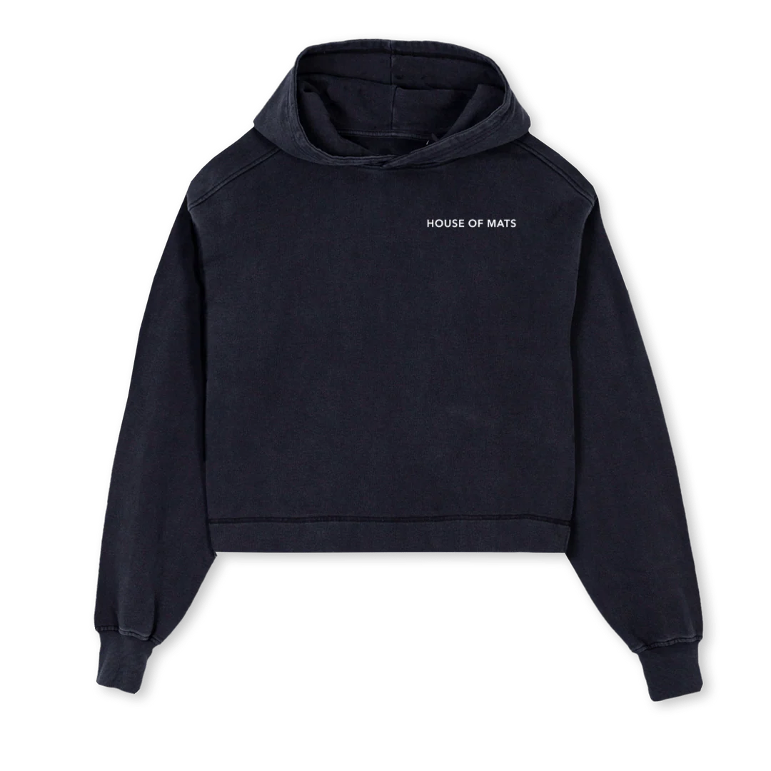 CROPBUZO Vintage Black Cropped Hoodie.