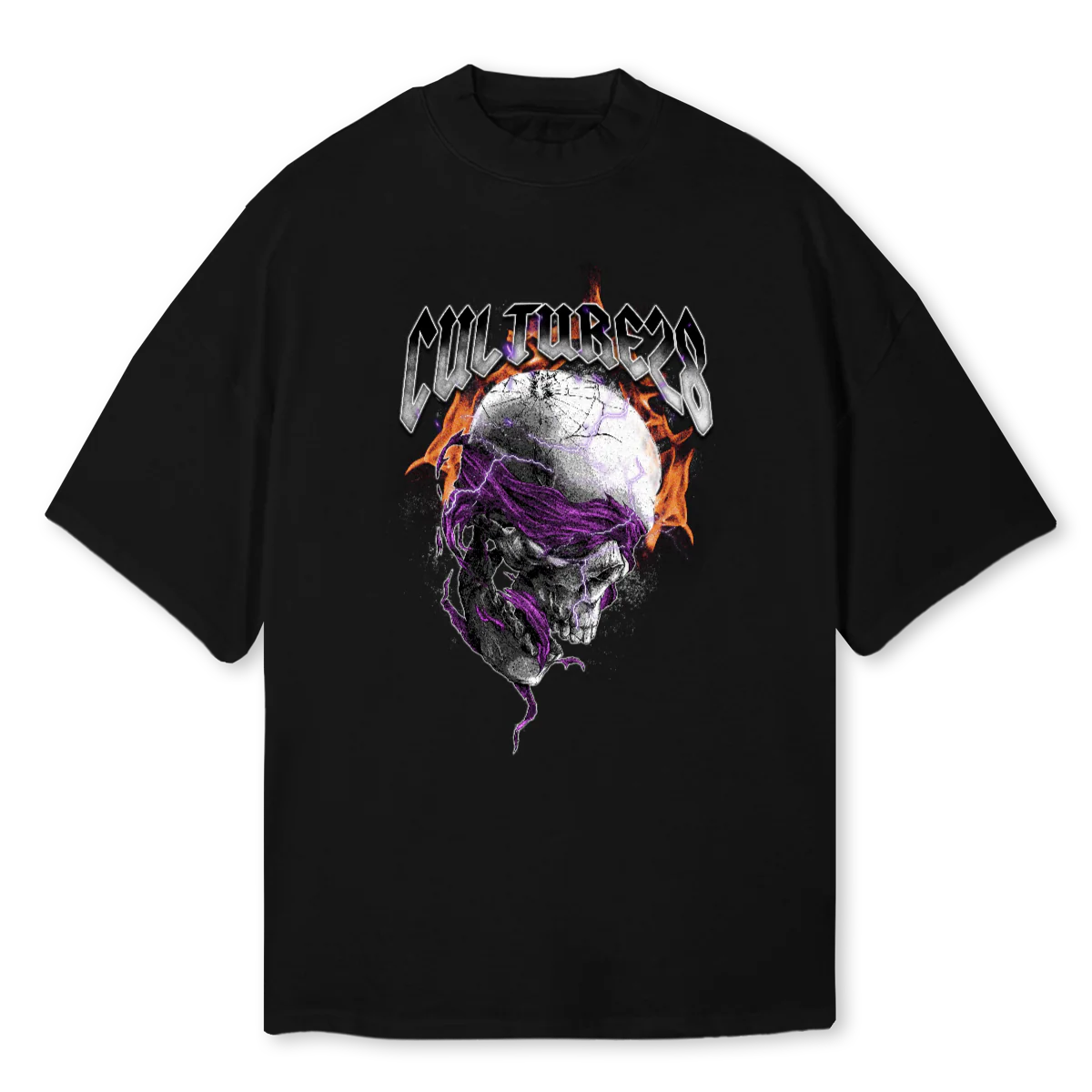 CTSKULLFIRE Black Oversized Mock Neck Tee.