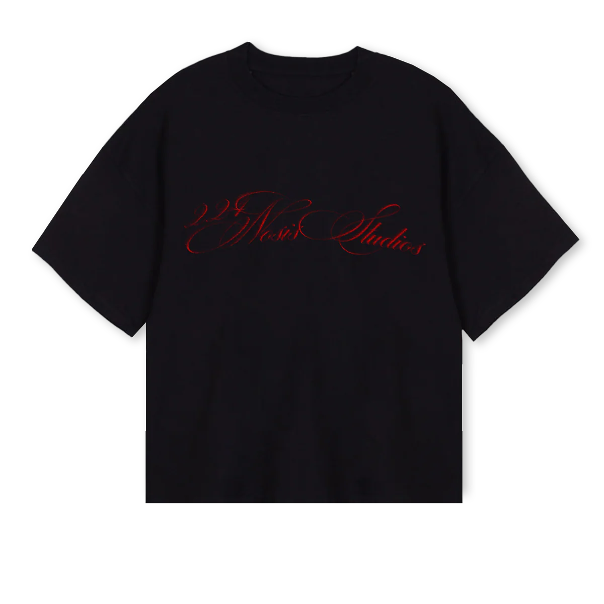 CURSIVETEERED Black Oversized Boxy Tee.