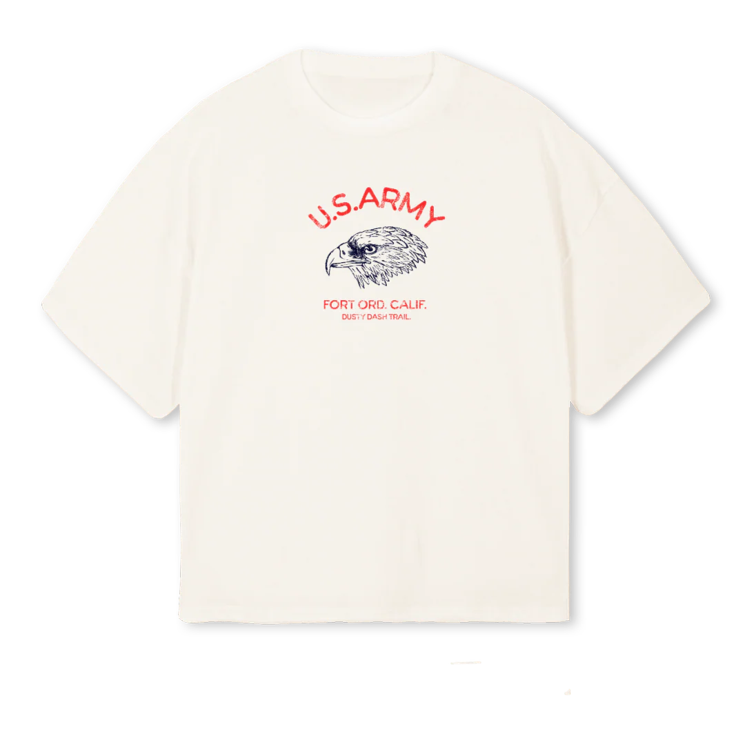 DDTUSARMYWHITERED Vintage White Oversized Boxy Tee.