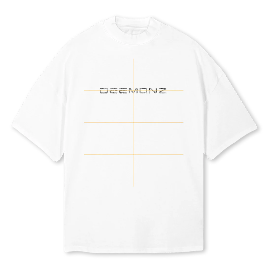 DEEMONZ White Oversized Mock Neck Tee.