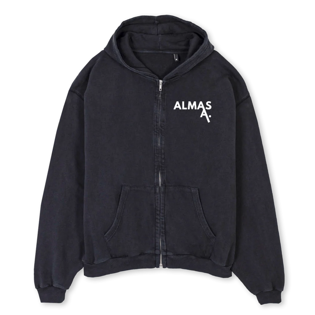 DREAMIN H Vintage Black Oversized Zipped Hoodie.