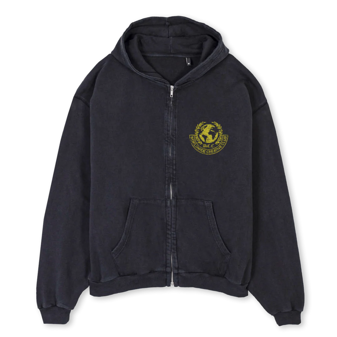 DTGWWCC  Vintage Black Oversized Zipped Hoodie.