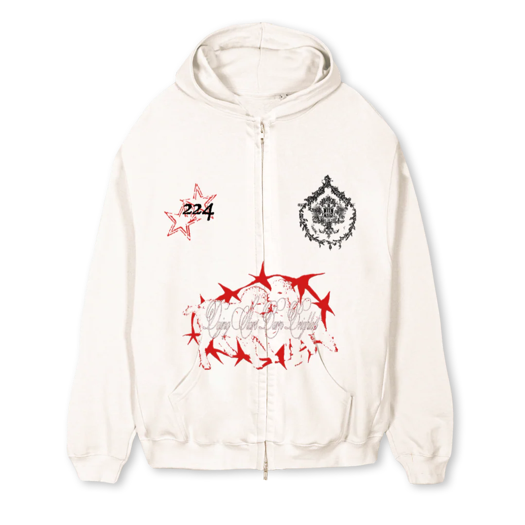 DYINGSTARSHIMONJ Vintage White Regular Zipped Hoodie.