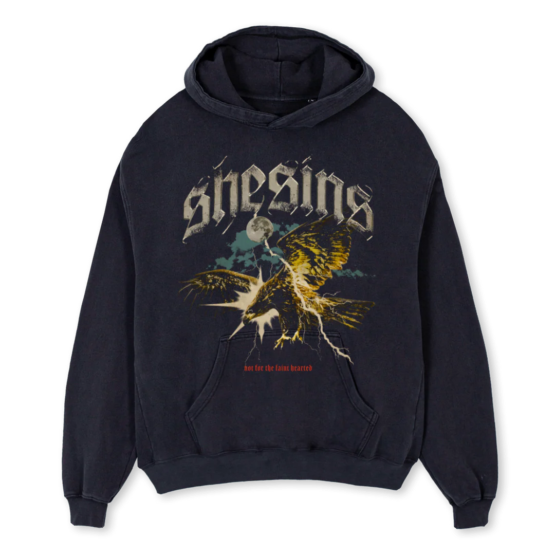 EAGLEHOOD Vintage Black Oversized Hoodie.