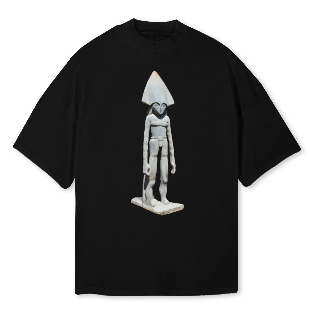 EBEBUGODDESSTEE Black Oversized Mock Neck Tee.