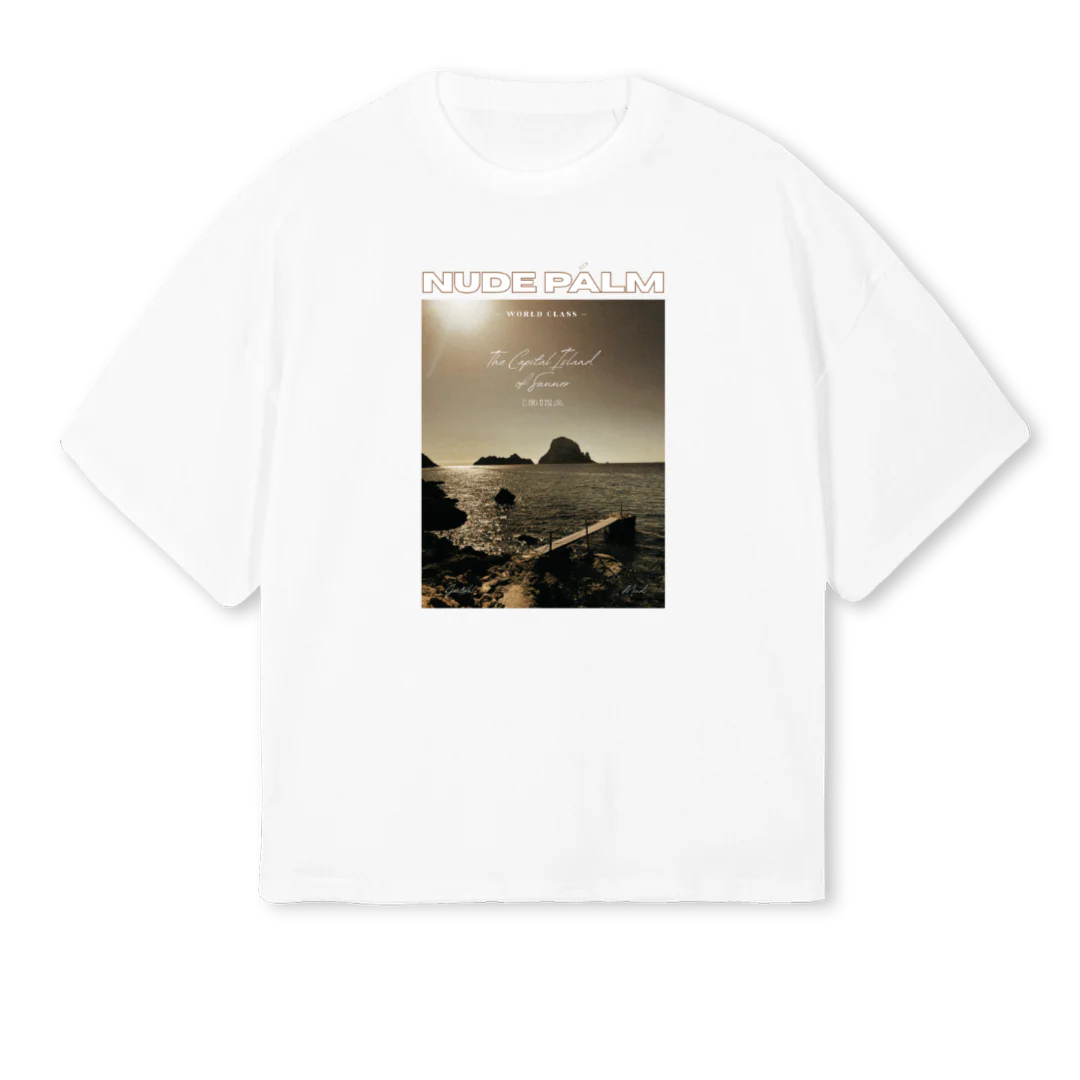 ESVEDRAIBIZA White Oversized Boxy Tee.