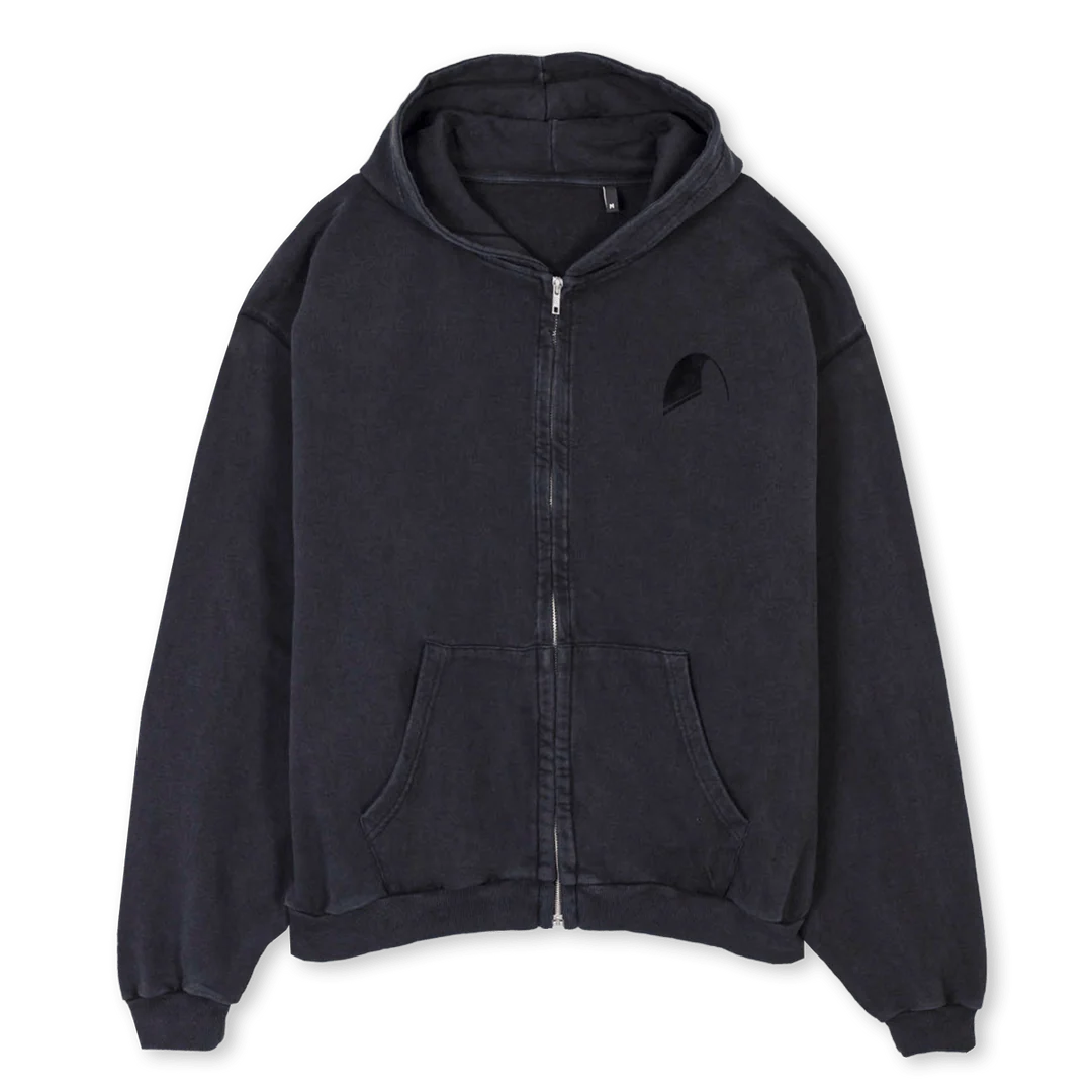 FACEHOODIE Vintage Black Oversized Zipped Hoodie.
