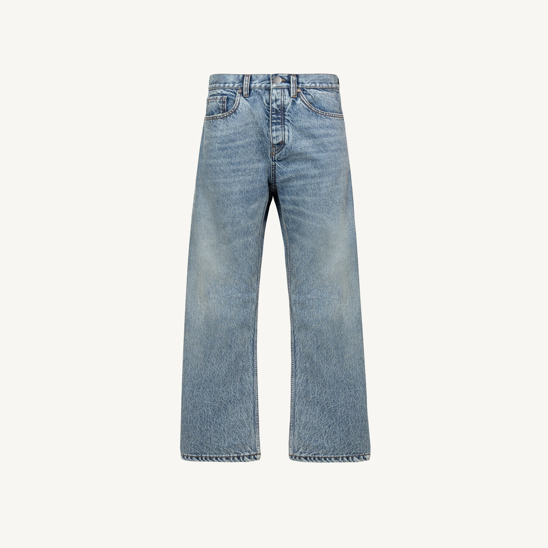 Faded Mid Blue Loose Fit Jeans Mockups.