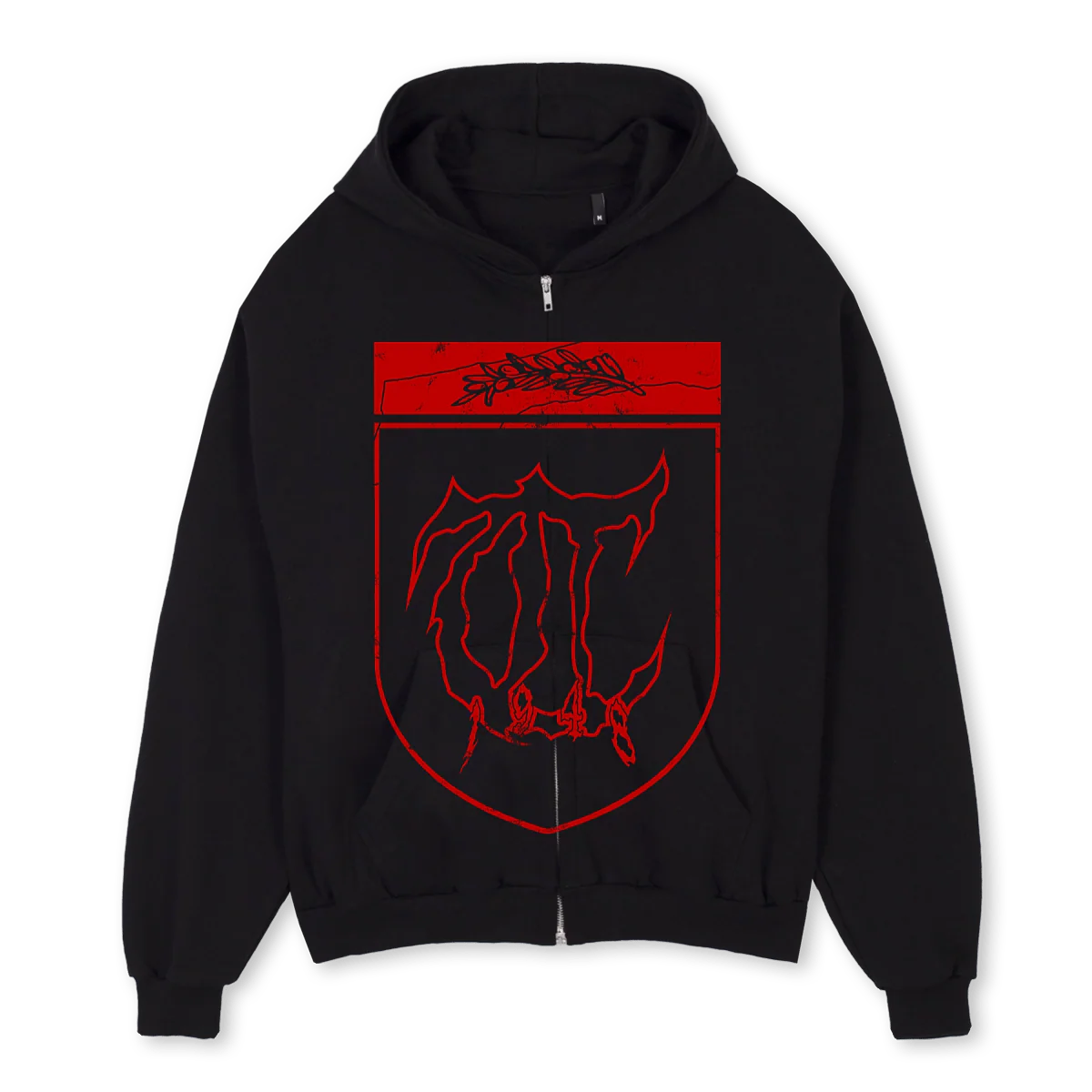 FAMILIEN HASSAN Black Oversized Zipped Hoodie.