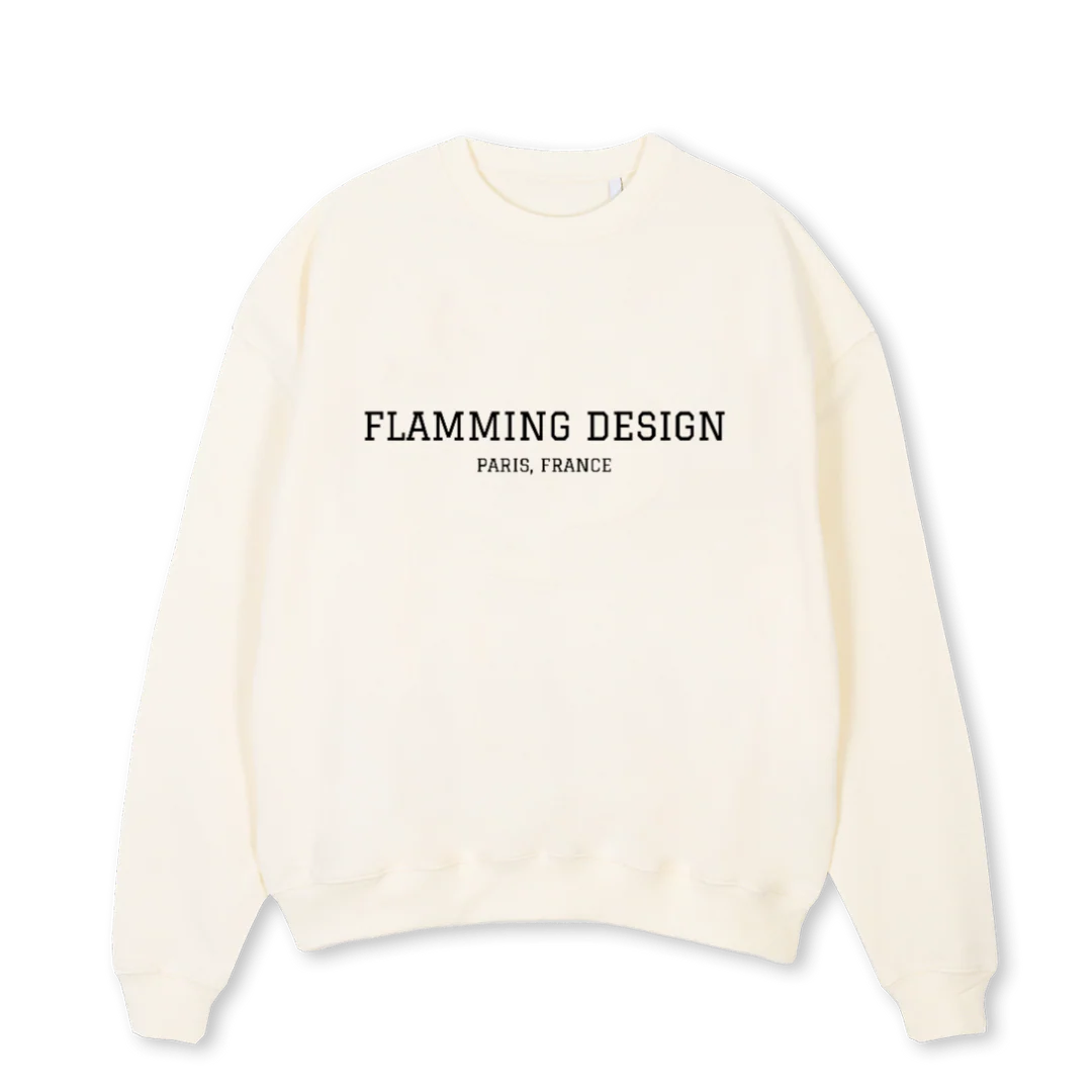 FLAMMING DESIGN UN Cream Oversized Crewneck Sweater.