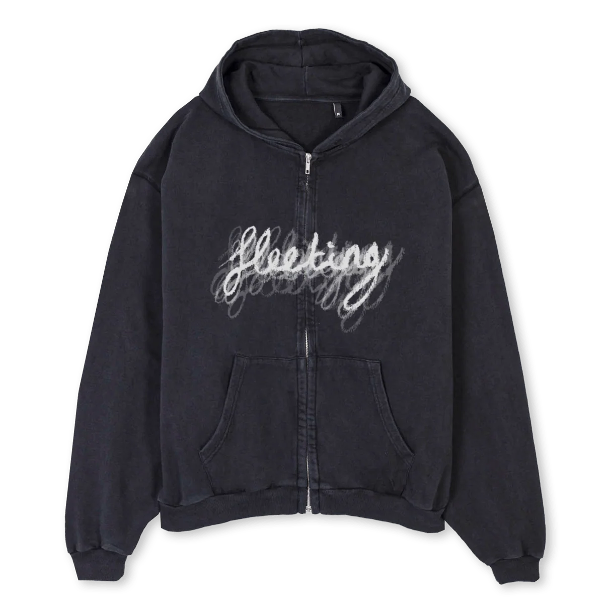FLEETING Vintage Black Oversized Zipped Hoodie.