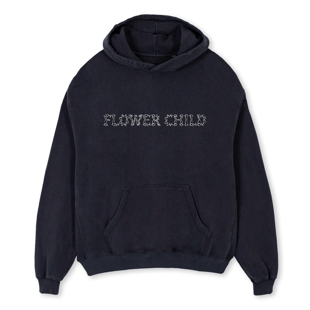 FLOWERCHILD Vintage Black Oversized Hoodie.
