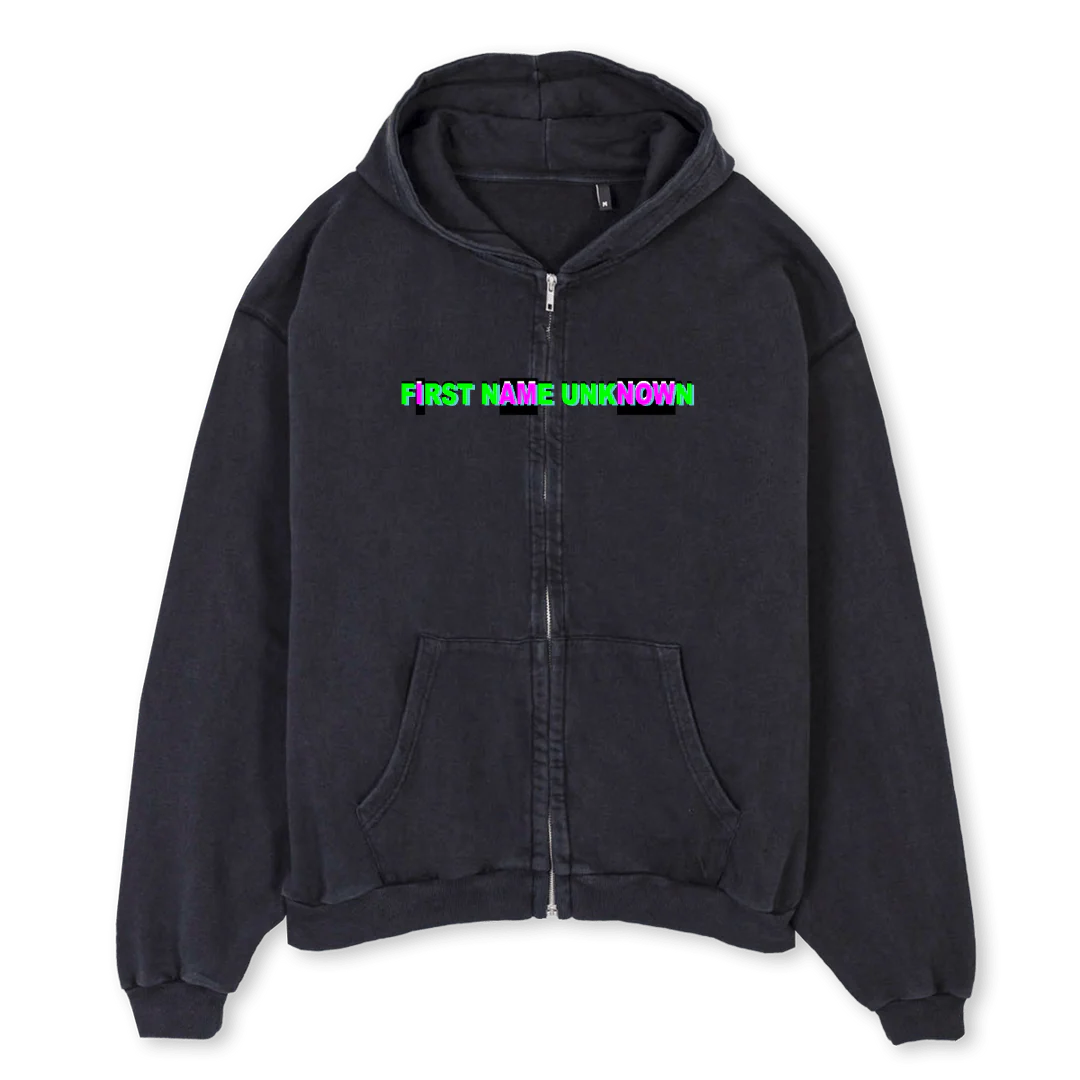 FNUONE Vintage Black Oversized Zipped Hoodie.