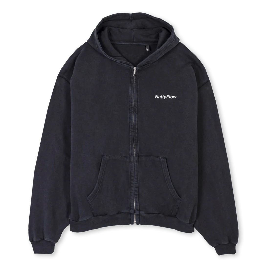 FOUNDERSCLUBHOODIE Vintage Black Oversized Zipped Hoodie.