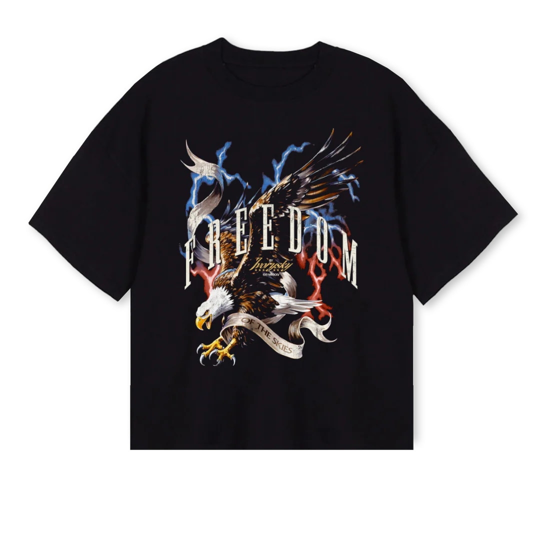 FREEDOMS Black Oversized Boxy Tee.