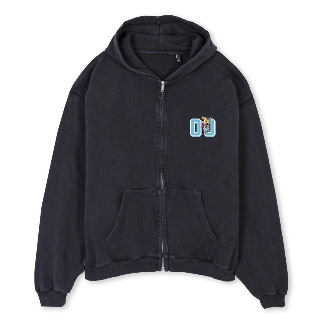 FRGL CARTOON HD Vintage Black Oversized Zipped Hoodie.