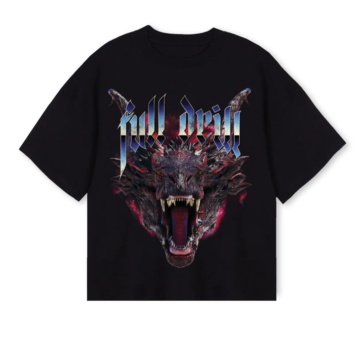 FULLDRILLSAKURABLACK Black Oversized Boxy Tee.