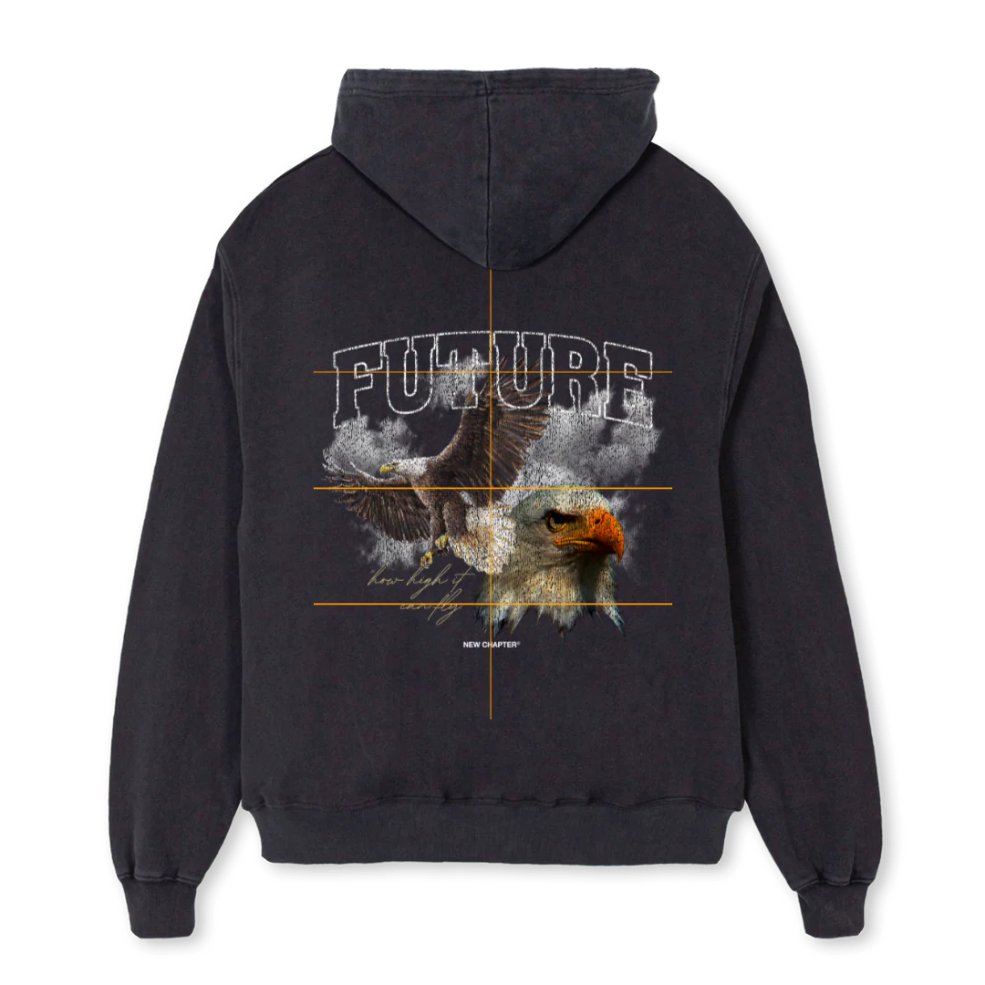 FUTUREHOODIE Vintage Black Oversized Zipped Hoodie.