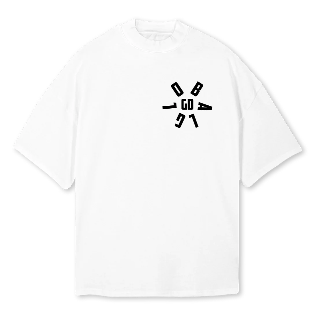 GLOBAL GD White Oversized Mock Neck Tee.