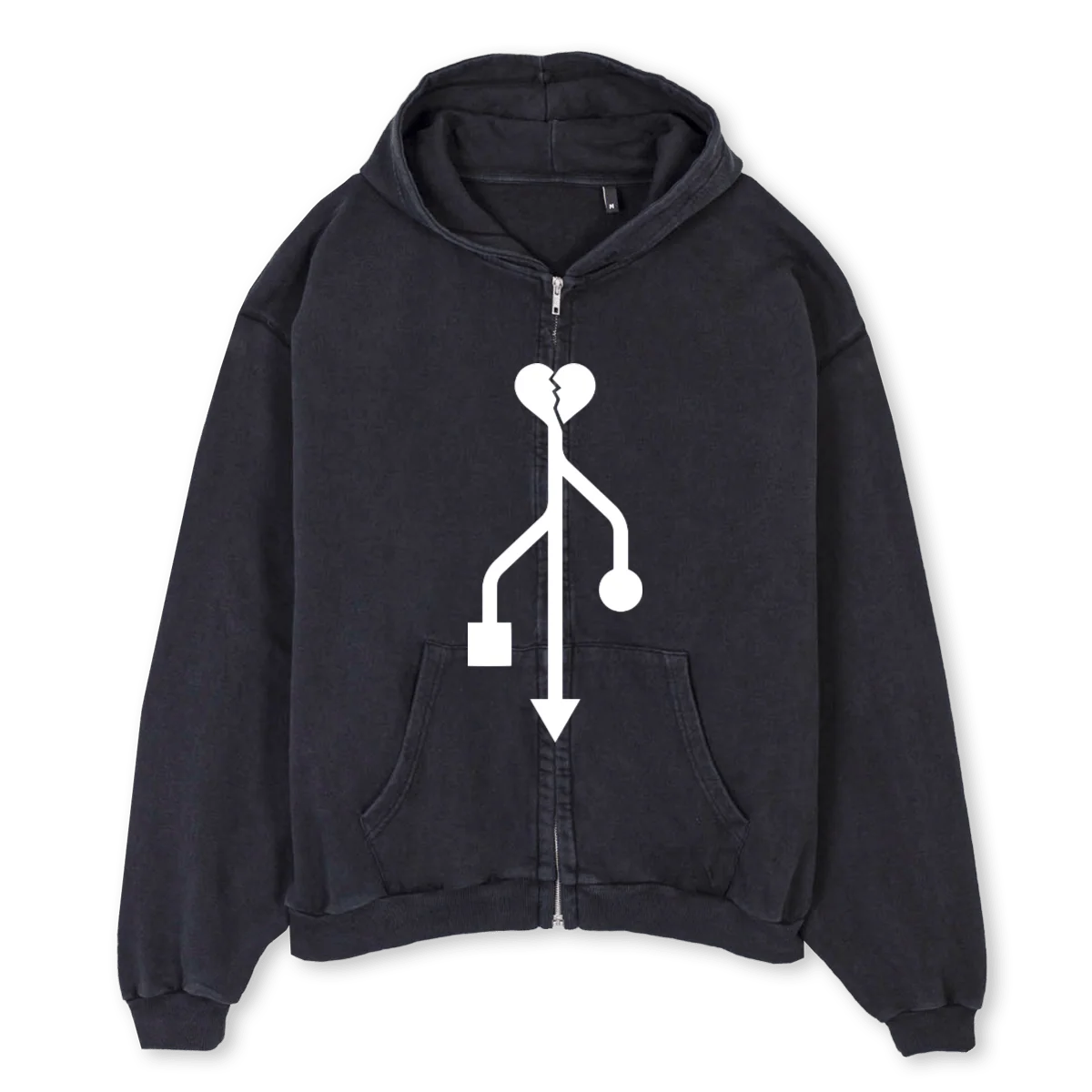 HAHMO Vintage Black Oversized Zipped Hoodie.